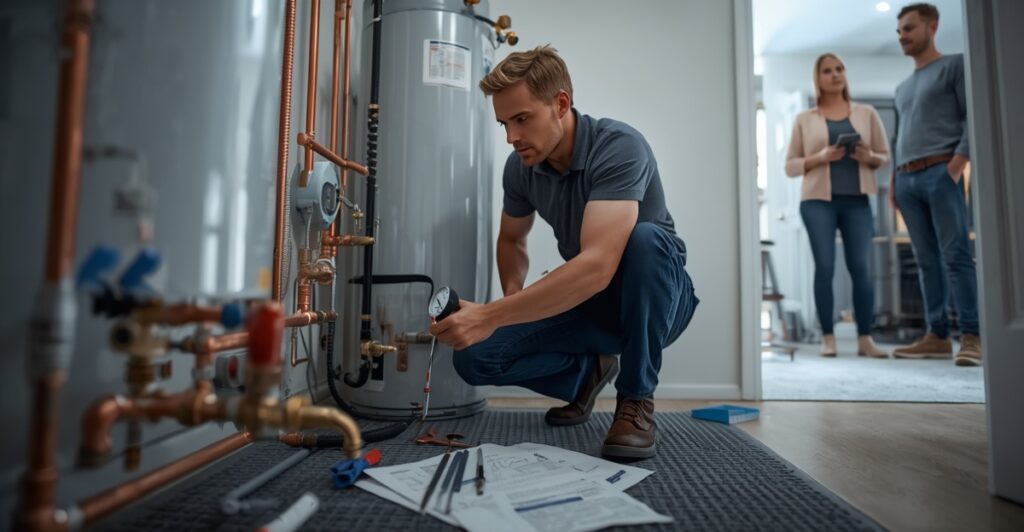 What to Expect During a Professional Water Heater Installation 1 lucid origin Create an ultra realistic premium editorial style photograph inside a modern res 0