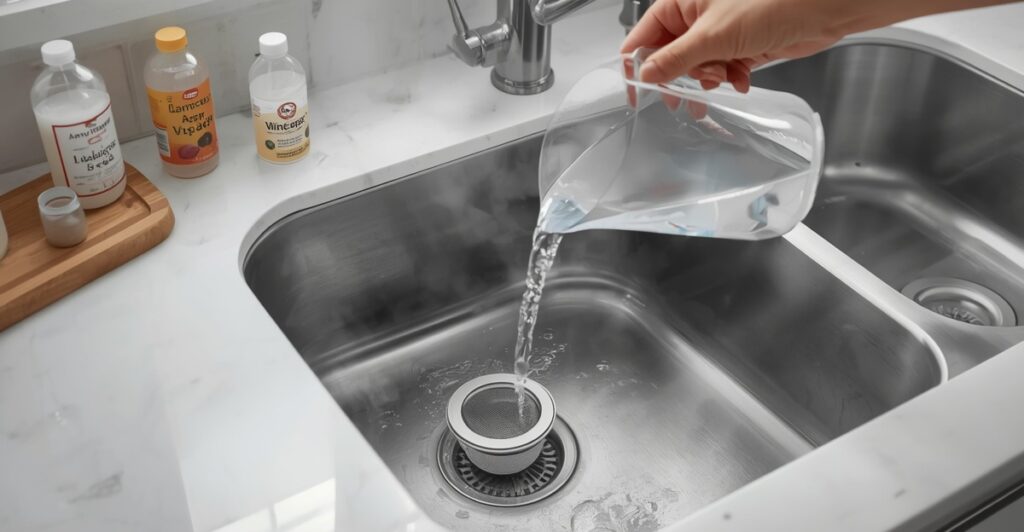 How to Keep Your Drains Clear Without Using Harsh Chemicals 1 lucid origin Create a highly realistic editorial style close up of a modern Florida home s ki 2